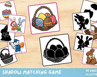 Juego imprimible de emparejamiento de sombras para niños pequeños y preescolares.