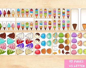 Juego de actividades de helados para preescolar, imprimible para el aula, para la escuela en casa, para momentos de tranquilidad, clasificación por colores.