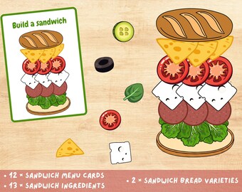 Actividad imprimible de comida de imitación para niños: Construye un sándwich