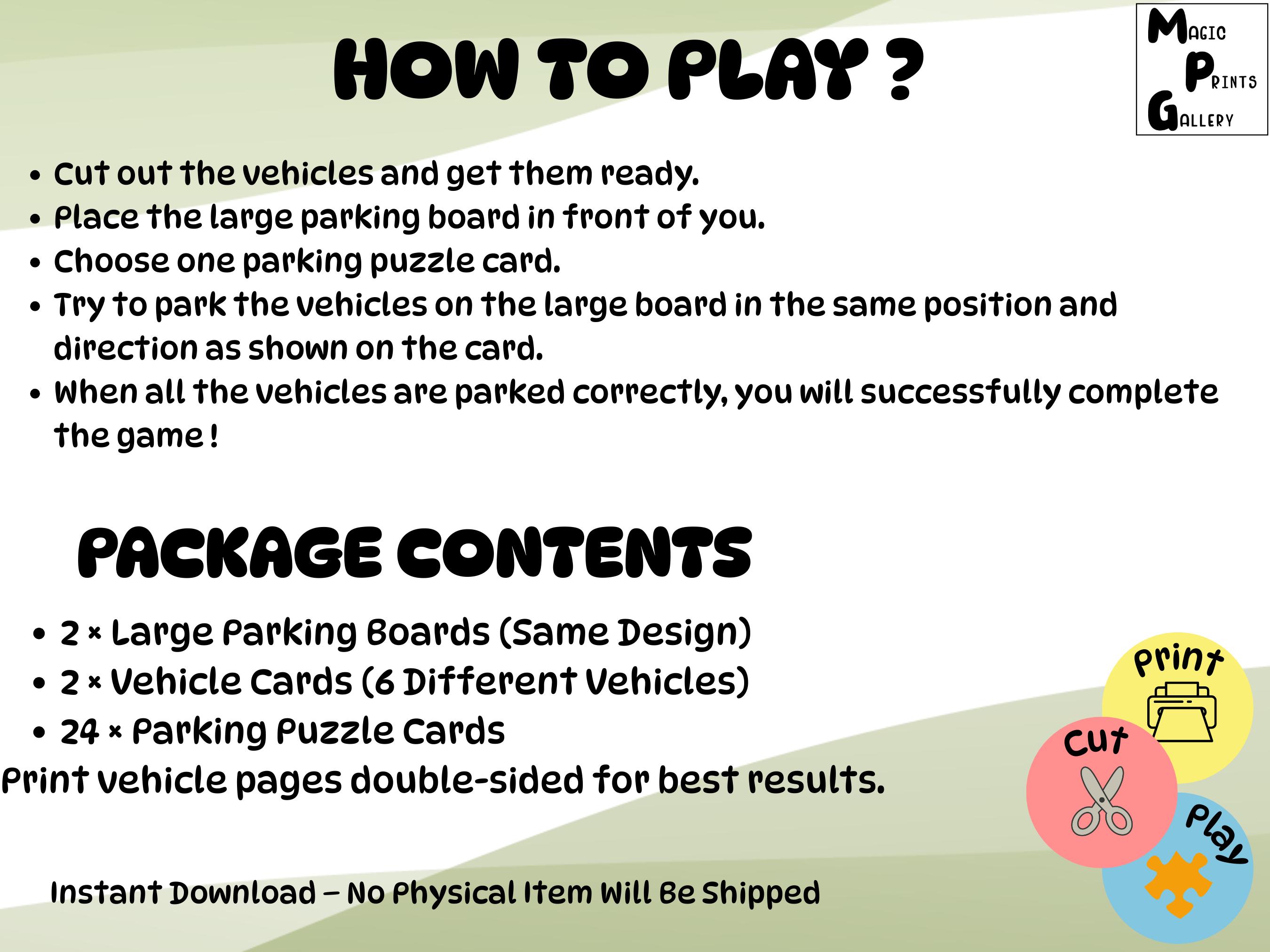 Printable Parking Puzzle Game for Kids Fine Motor Logic Activity PDF ...