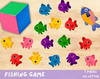 Juego de peces imprimible para niños: actividad de dados de colores