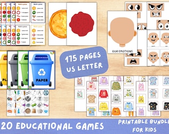 Paquete de juegos educativos para preescolar: 20 actividades, paquete educativo para educación en el hogar (PDF)