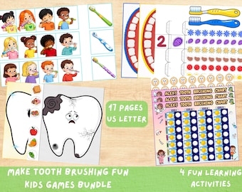 Paquete de juegos para cepillarse los dientes: Actividades educativas sobre salud dental para niños (Descarga digital)