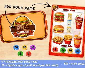 Juego de restaurante personalizado imprimible para niños, actividad de aprendizaje y juego de simulación.