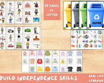 Actividades de aprendizaje para niños pequeños, juego de emparejamiento de habilidades para la vida real (descarga digital)