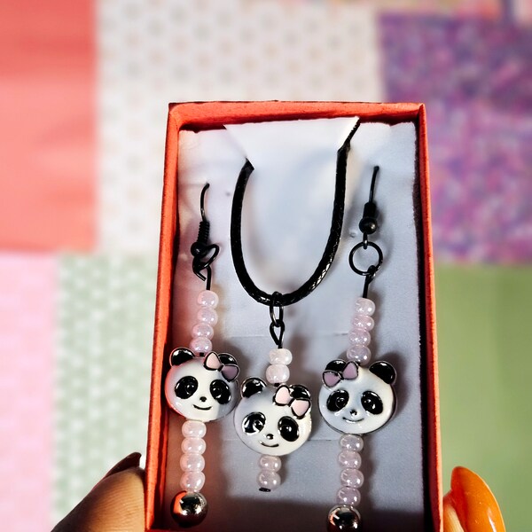 Panda Perfect Earing and Necklace Set