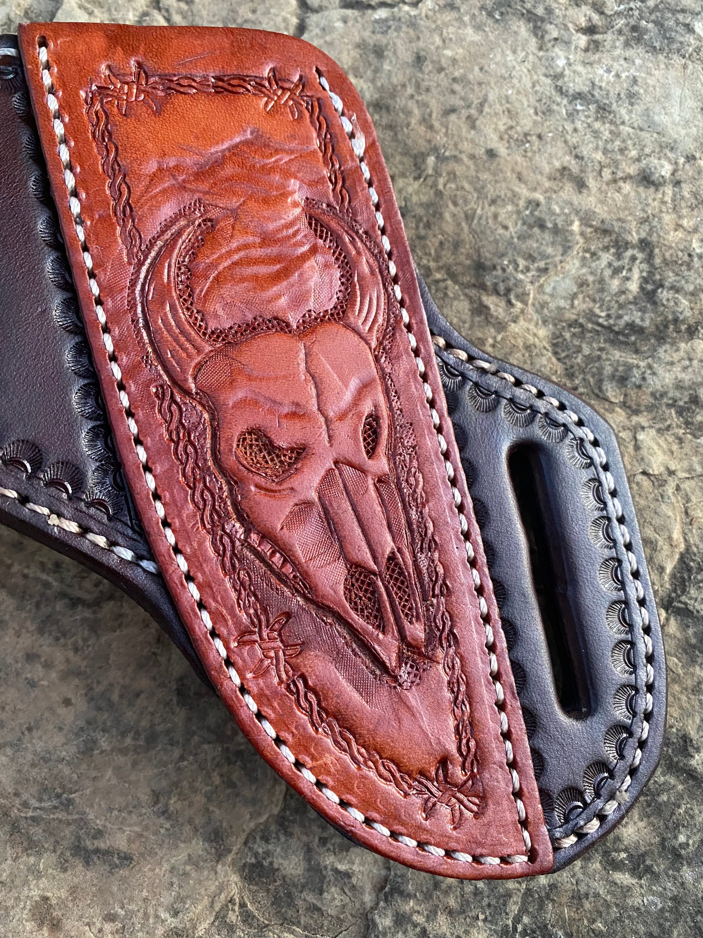 Hand Tooled Leather Knife Sheath, Cross Draw Leather Knife Sheath