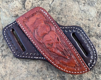 Hand tooled leather Knife sheath, Cross draw leather knife sheath, leather sheath