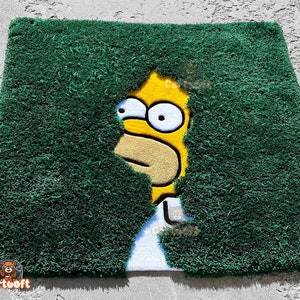 Simpson in the Bush Rug Tufted, Handmade Aesthetic Grass Rug, Simpson Series Scene, Simpson Tufting Art, Simpson Carpet image 1