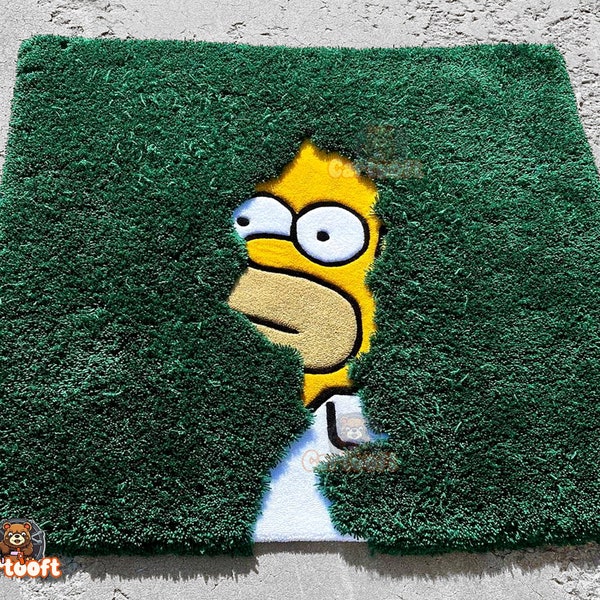 Simpson in the Bush Rug Tufted, Handmade Aesthetic Grass Rug, Simpson Series Scene, Simpson Tufting Art, Simpson Carpet