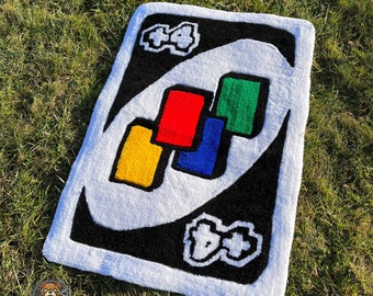 UNO Plus 4 Card Tufted Rug, Custom Uno +4 Game Card Tufting Rug, Handmade Game Card Rug, Cotton Tufted Rug, Aestetic UNO Tuft Rug