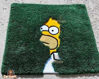 Simpson en la alfombra Bush Tufted, alfombra de hierba estética hecha a mano, escena de la serie Simpson, arte de mechones Simpson, alfombra Simpson