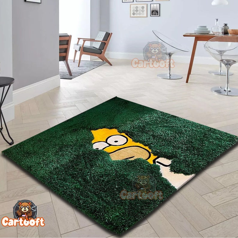 Simpson in the Bush Rug Tufted, Handmade Aesthetic Grass Rug, Simpson Series Scene, Simpson Tufting Art, Simpson Carpet image 2