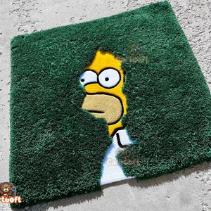 Simpson in the Bush Rug Tufted, Handmade Aesthetic Grass Rug, Simpson Series Scene, Simpson Tufting Art, Simpson Carpet image 3