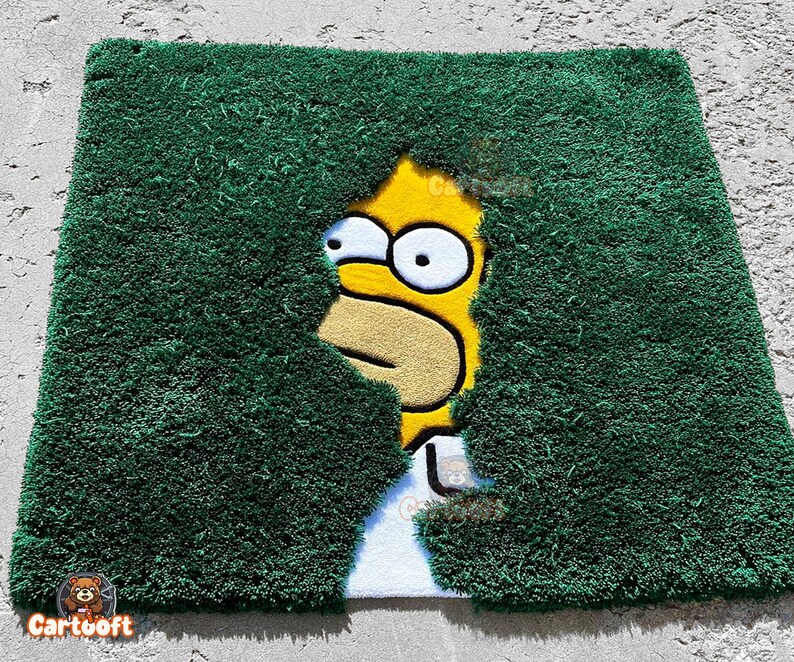 Simpson in the Bush Rug Tufted, Handmade Aesthetic Grass Rug, Simpson Series Scene, Simpson Tufting Art, Simpson Carpet image 1