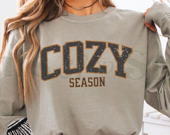 Comfort Colors® Cozy Season Long Sleeve Shirt, Fall Crewneck, Thanksgiving Lover Gifts, Unisex Vintage Cozy Season Shirt, Cozy Womens Shirts