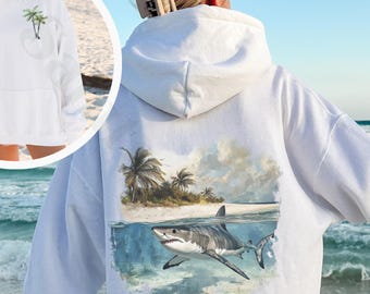 Vintage Great White Shark Hoodie, Unisex Nineties Retro Shark Sweatshirt, Marine Wildlife Women Men Sweater Shark Lover Gift Deep Sea Hoodie