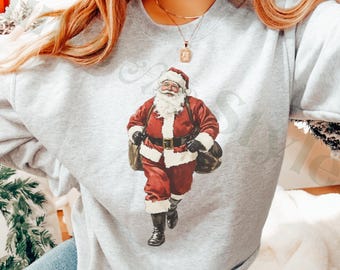 Vintage Santa Crewneck Sweatshirt, Unisex Nineties Retro Santa Claus Shirt, Christmas Women Men Top Holiday Reindeer Lover Gift Xmas Sweater