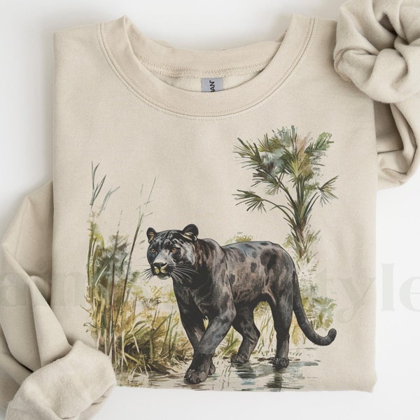 Vintage Panther Crewneck Sweatshirt, Unisex Nineties Vintage Panter Shirt, Wildlife Womens Men Tee, Gifts For Ranchers, Black Cat Lover Gift
