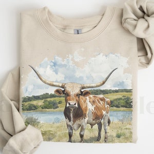 Vintage Longhorn Crewneck Sweatshirt, Unisex Nineties Vintage Longhorn Shirt Wildlife Womens Men Tee Gifts For Ranchers Long Horn Lover Gift