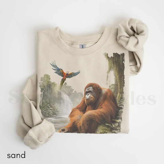 Vintage Orangutan Sweatshirt, 90s Retro Orangutan Crewneck Sweater, Unisex Conservation Wildlife Shirt For Mens Women, Orangutan Lover Gifts