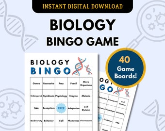 Biology Bingo Game Kit, Science Education, 40 Game Cards, Classroom Activity (Digital Printable)