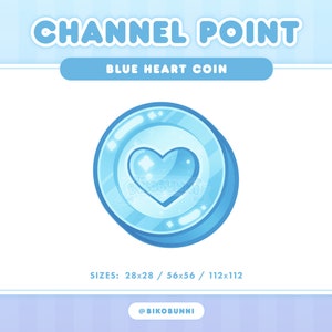 Blå hjärtmyntkanalpoäng för Twitch / Söta emotes / Celestial Sparkle / Färdiga streamingresurser / Kawaii pastell / Minimal grafik
