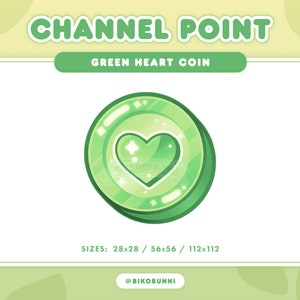 Green Heart Coin Channel Points for Twitch / Cute Emotes / Celestial Sparkle / Premade Streaming Assets / Kawaii Pastel / Minimal Graphics
