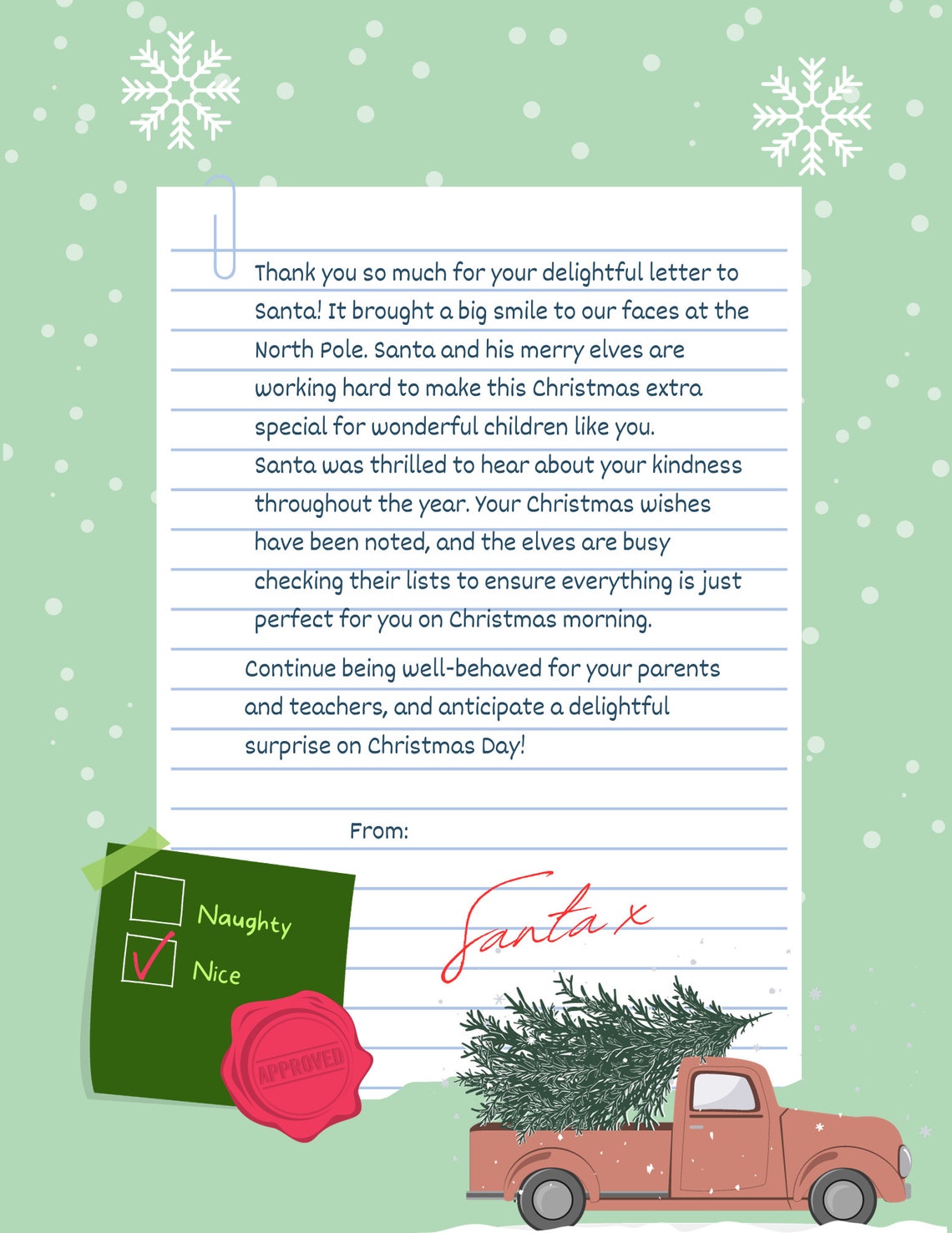 Printable Reply From Santa Letter - Etsy