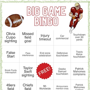 2024 Super Big game bingo-game only-20 cards (digital file), football bingo, chiefs, 49ers, football bingo 2024