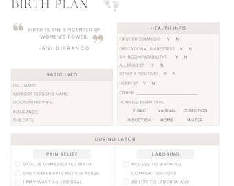 Bewerkbare sjabloon geboorteplan, checklist ziekenhuistas (digitale download)