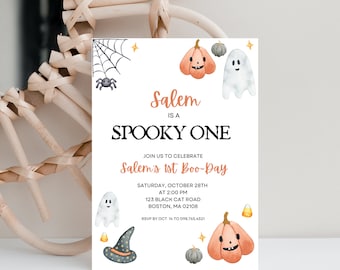 Spooky One Geburtstagseinladung, Erster Geburtstag Halloween, Erster Boo Day, Ghost Invite, Digitale Vorlage Canva, INSTANT DOWNLOAD