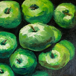 Apple Painting Fruit Kitchen Wall Art Oil Painting Semi Abstract Still Life Painting Minimalist Art Fine Art Framed Still Life Painting 7x10