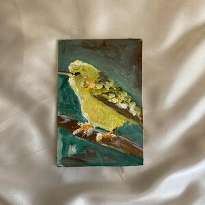 Pintura al óleo de pájaro, obra de arte de pájaro, arte de pared semiabstracto, pintura al óleo de pequeño pájaro lindo, pintura de animales, regalo para amantes de los pájaros, minimalista, 3 x 5