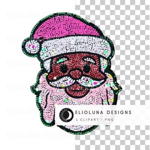 Glitter Santa Clipart Christmas PNG Black Santa Clipart Sequin Glitter Sublimation Santa Shirt Design PNG Santa Digital Download Pink Santa