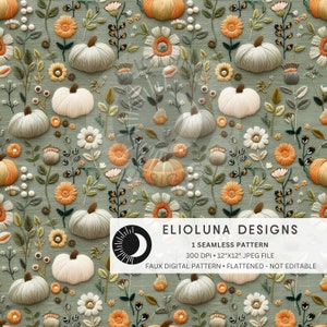 Fall Pumpkins Seamless Pattern Faux Embroidery Boho Pumpkins Digital Paper Fall Pattern Digital Scrapbook Paper Fall Fabric Pattern Digital