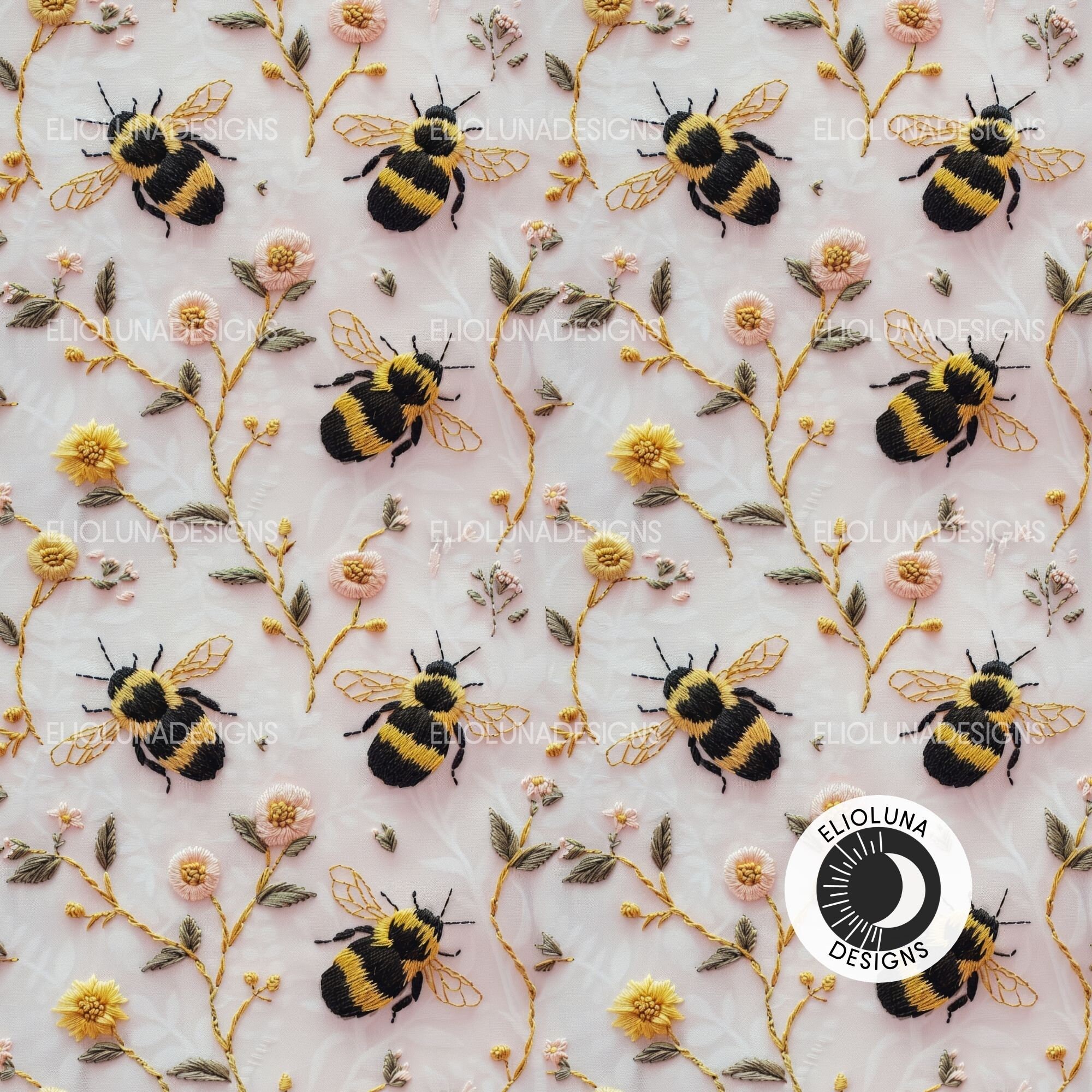 Bee Knitted Pattern Digital Paper 3D Floral Bumblebee Seamless Digital ...