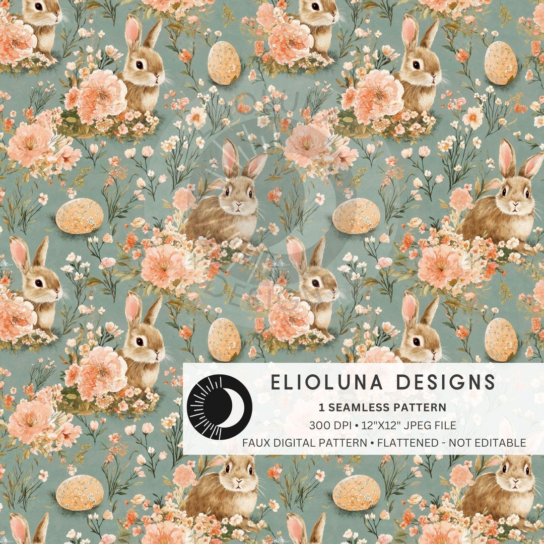 Floral Bunnies Seamless Pattern Cute Easter Seamless Digital Paper ...