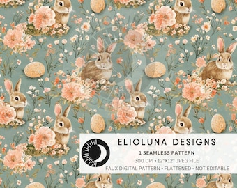 Floral Bunnies Seamless Pattern Cute Easter Seamless Digital Paper Easter Pattern for Fabric Sublimation Spring Wallpaper Digital File