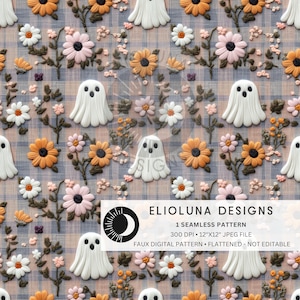 Floral Ghost Seamless Pattern Halloween Ghost Digital Paper Floral Halloween Pattern Digital Scrapbook Paper Fabric Sublimation Digital File