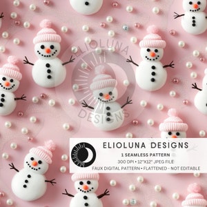 3D Pink Snowman Seamless Pattern Files for Pink Christmas Fabric Sublimation Printing Digital Papers Christmas Fabric Digital Pattern File