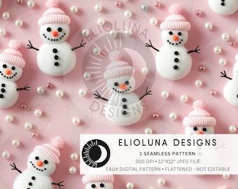 3D Pink Snowman Seamless Pattern Files for Pink Christmas Fabric Sublimation Printing Digital Papers Christmas Fabric Digital Pattern File