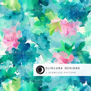Painted Abstract Floral Pattern Watercolor Flowers Seamless Floral Digital Paper Modern Pattern Botanical Seamless Floral Digital Art Print
