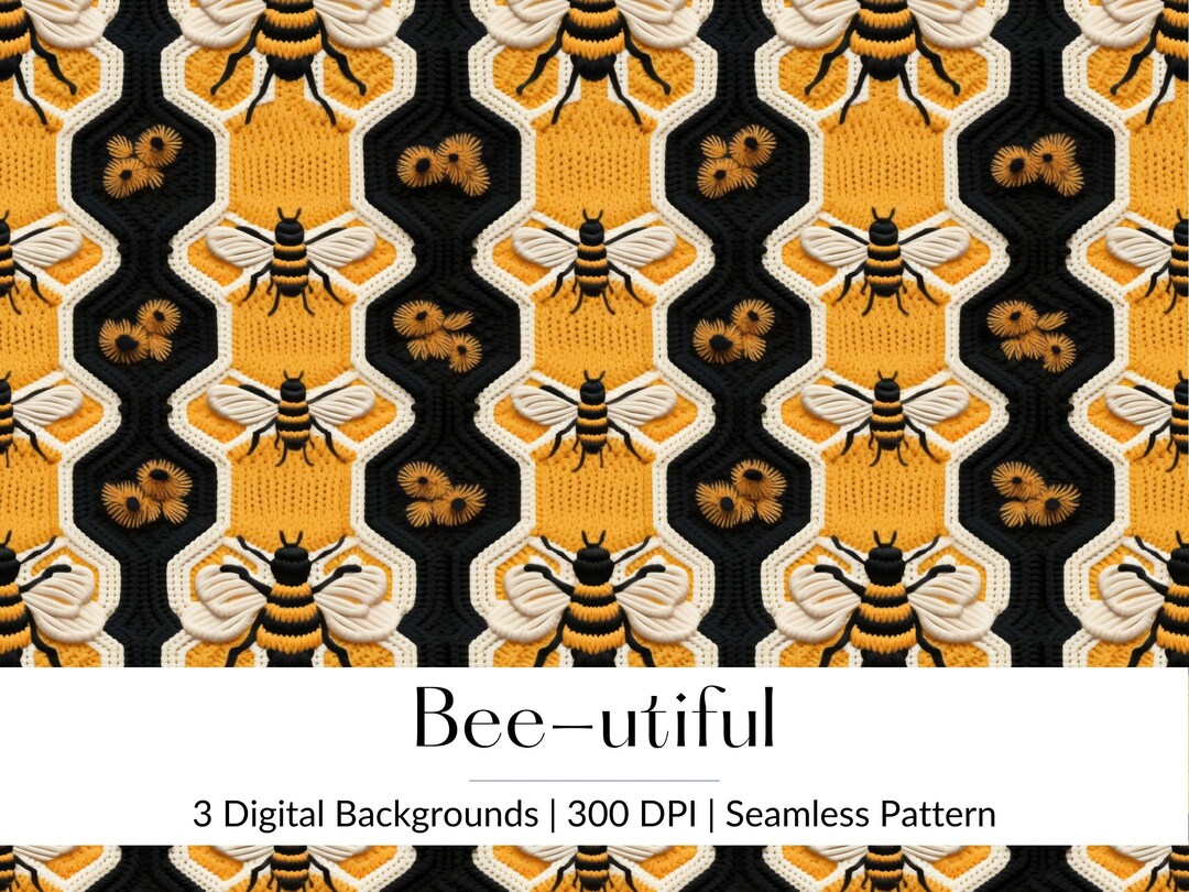 3D Digital Embroidery Bee Seamless Insect Wallpaper Honeybee Repeating ...
