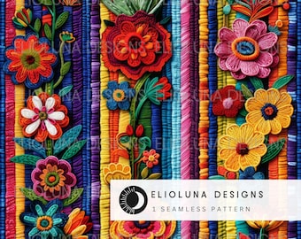 Mexican Floral Pattern Mexican Serape Seamless Cinco de Mayo Digital Paper 3D Faux Embroidery Mexican Flowers Seamless Fiesta Pattern Serape