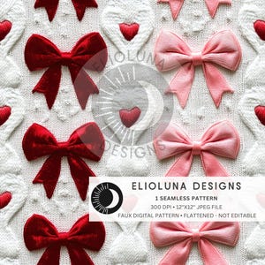 Coquette Bows and Hearts Seamless Pattern Bow Pattern 3D Faux Pattern Sublimation Printable Seamless Digital Fabric Print File Wallpaper