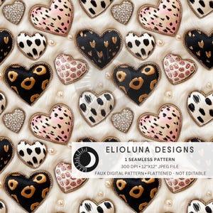 3D Animal Print Hearts Seamless Valentine Pattern 3D Heart Seamless Digital Paper Heart Pattern Fabric for Sublimation Cute Vday Print File