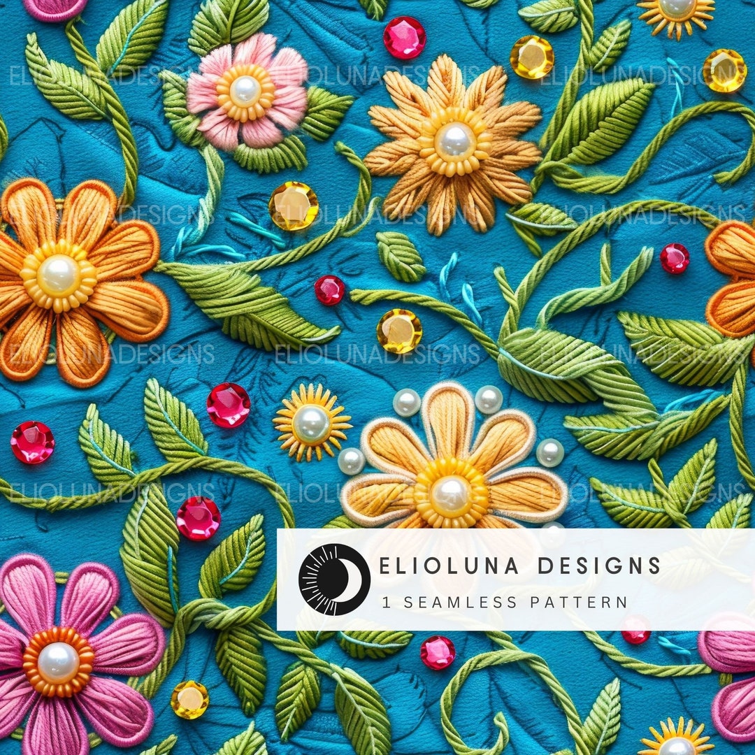 Summer Floral Pattern Digital Paper Faux Embroidery Floral Pattern ...