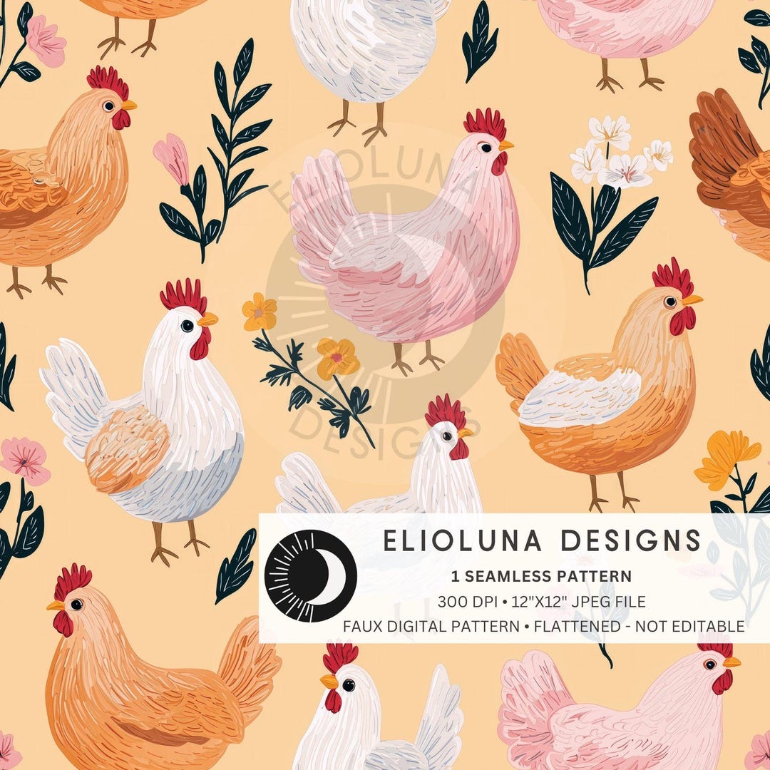 Spring Chicken Pinkeep Pattern Spring Chickens Seamless Pattern Spring Chicken Pattern Digital Paper ...