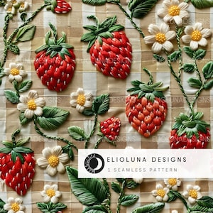 Vintage Strawberry Pattern Digital Paper Strawberry Pattern Seamless Digital Strawberry Printable Seamless Fabric Print Strawberry Wallpaper